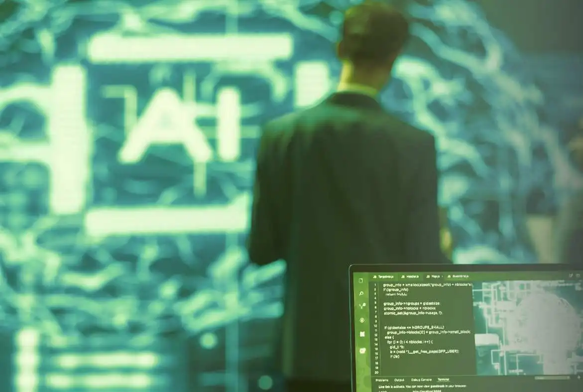 Pint Control Center is displayed on a computer screen with an AI brain in the background.